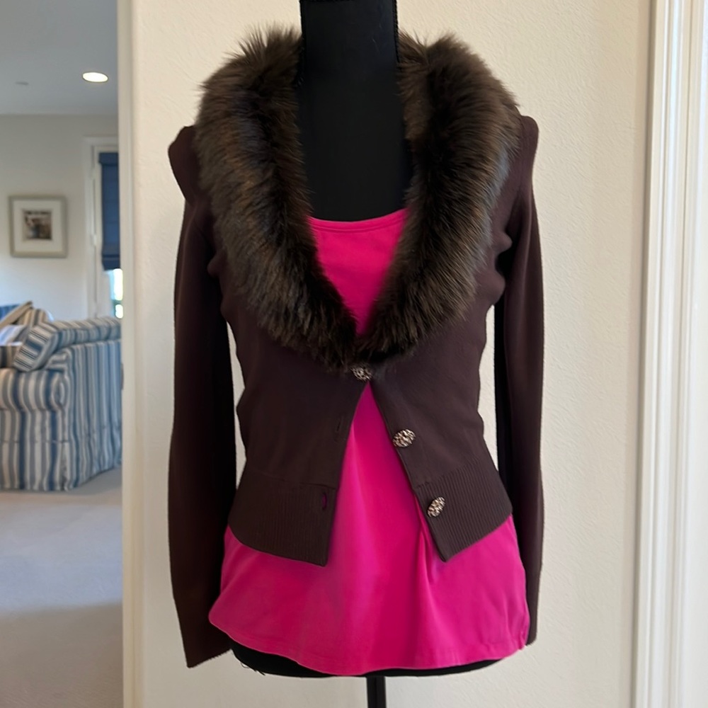Ann Taylor Loft Sweater with fur collar Size Petite Medium